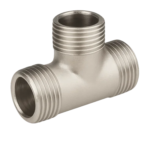 Тройник никелированный латунный переходной Ду 15х20х20 1/2"х3/4"х3/4" НР/НР/НР